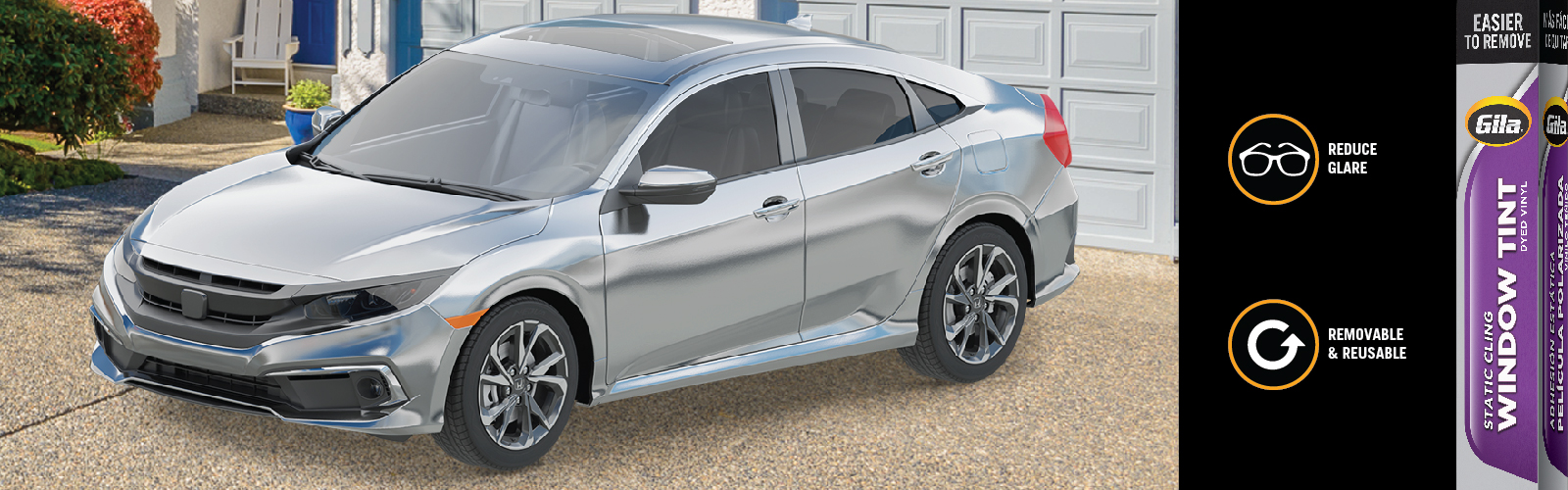 Gila® Static Cling Window Tints on silver sedan 
